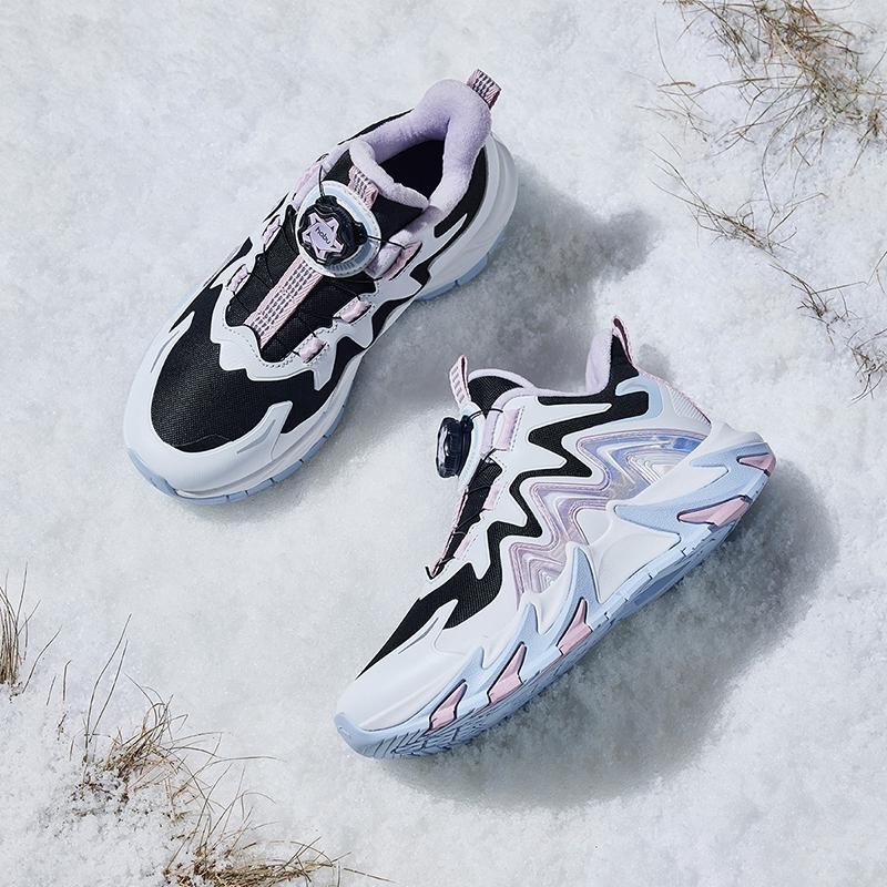 Anta Kids Outdoor Series Fashion Non-Slip Wear-Resistant Cotton Shoes Kids Shoes Black White Purple 322446914-4
