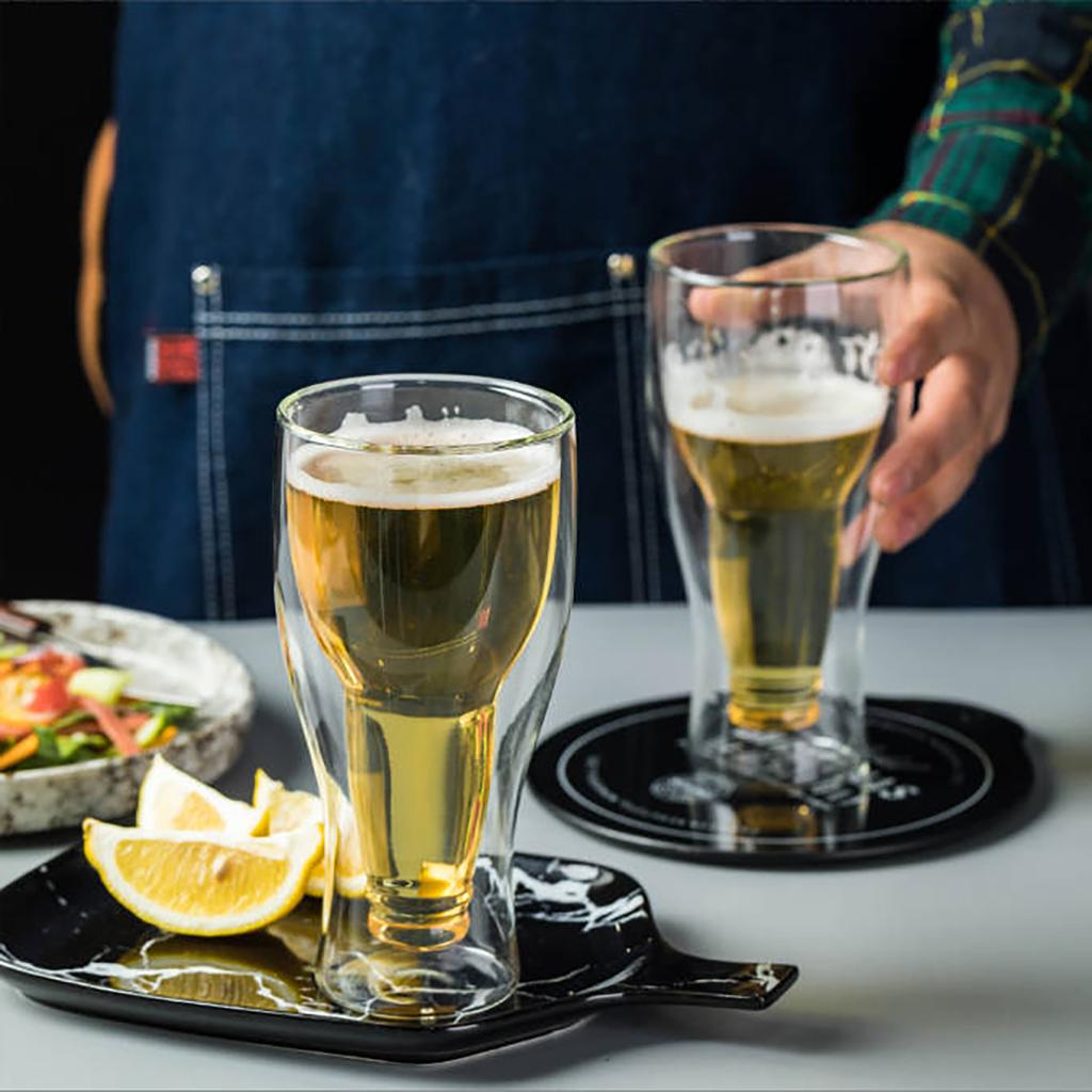 13.5 Oz Creative Flip Beer Glass Inverted Fruit Juice Drinks Water Glass Bar Restaurant Art Transparent Double Glass.
