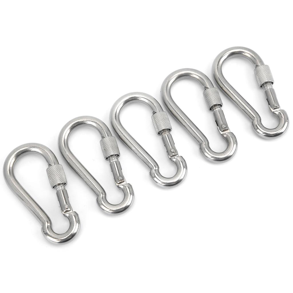 5pcs 80mm Locking Carabiner Clip Heavy Duty Spring Snap Hook with Nut Lock Buckle for Camping