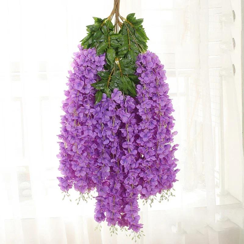 12Pcs Wisteria Flowers Ratta Extra Long Artificial Silk Flower Hanging On The Wedding Garden Outdoor Party Home Garden Decorat
