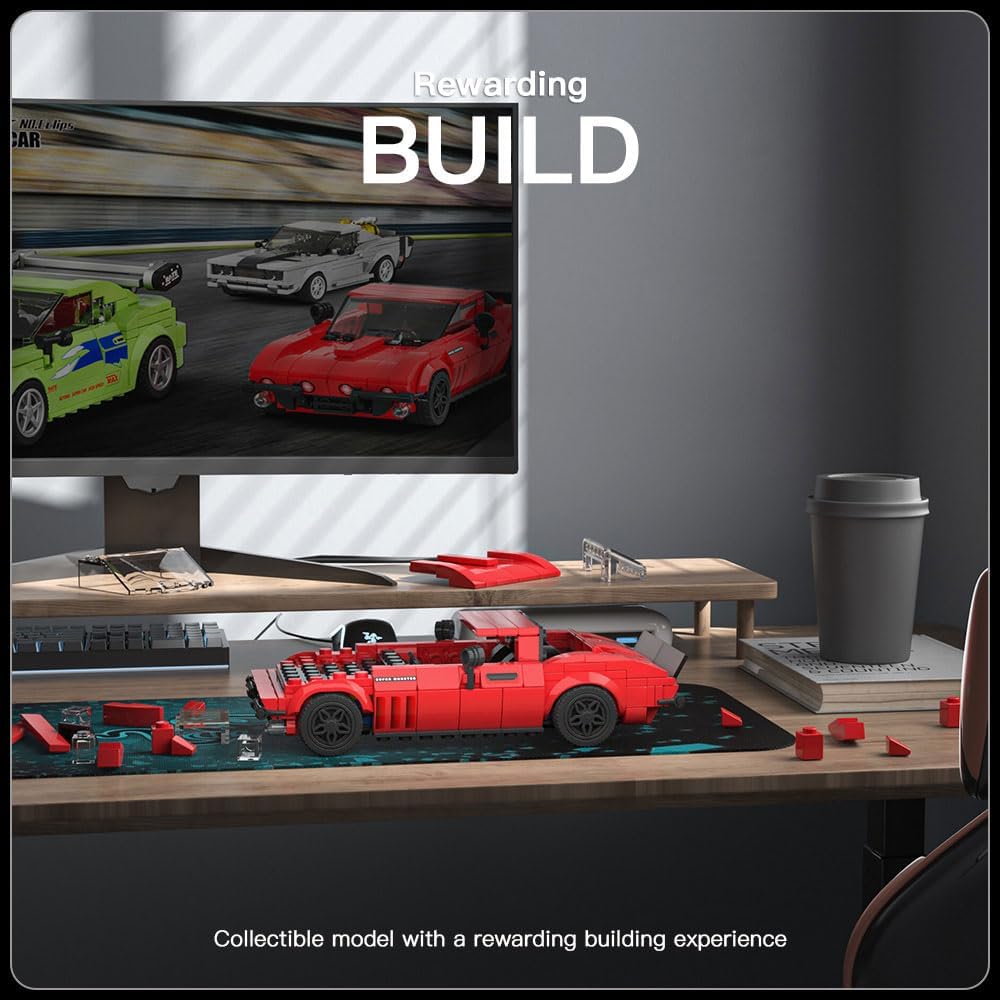 Mould King Speed Champion Corvette Super Car Building Toys with Acrylic Display Case, 27034 Model Car Kits Building Blocks, Classic Chevy Car