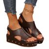Fashion 2025 New Thick-soled Hollow Fish Mouth Sandals Women's Large-size Rivets Velcro Slope Heel Beach Sandals