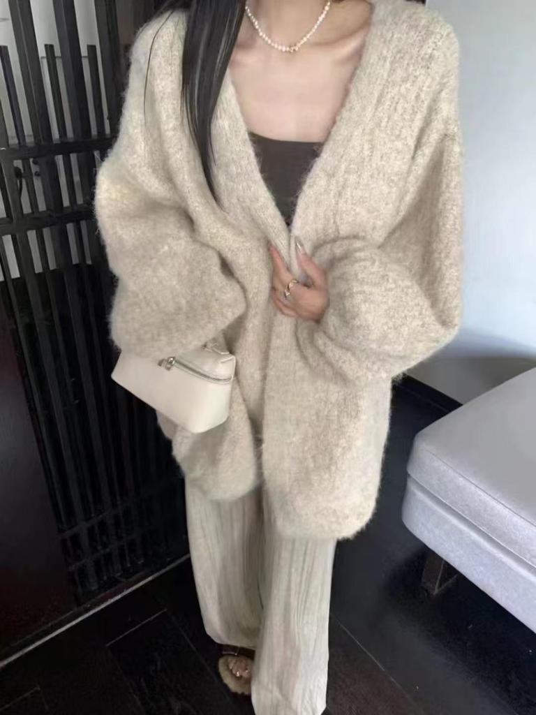 Suéter Estilo Coreano para Mujer Otoño Invierno Abrigo Holgado Suéter de Talla Grande Cárdigan de Punto