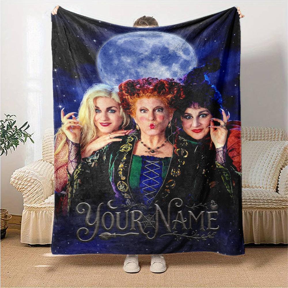 Name Custom Hocus Witch Print Flannel Blanket High Quality Warm Comfortable Cover for All Seasons Perfect for Gifts Home Decor