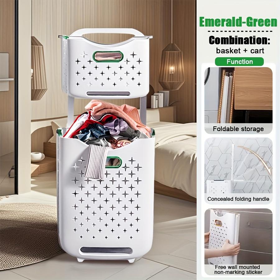 Складная корзина для хранения на колесиках - Вентилируемая конструкция, Настенный монтаж, Компактный органайзер, Подходит для ванных комнат, прачечных, спален, кладовых 75*34.5*26cm зелёный