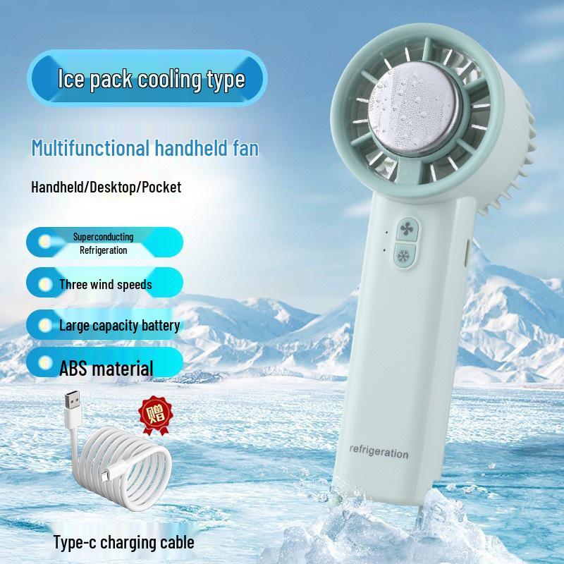 Mini Portable Rechargeable Turbine Fan with Semiconductor Cooling, Ice Pack, Handheld Fan for Desktop