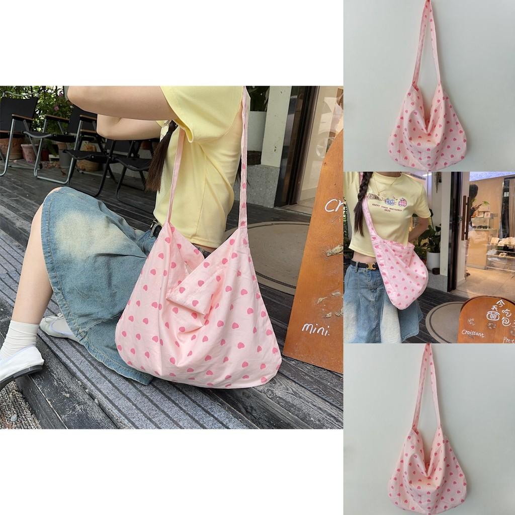 Chic Double Layered Canvas Crossbody Bag With Heart Design For Fashionable Girls