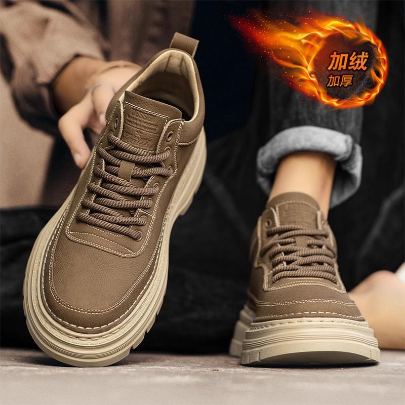 Winter British style board shoes casual leather shoes heightened soft-soled sports low-top Martin boots cotton shoes