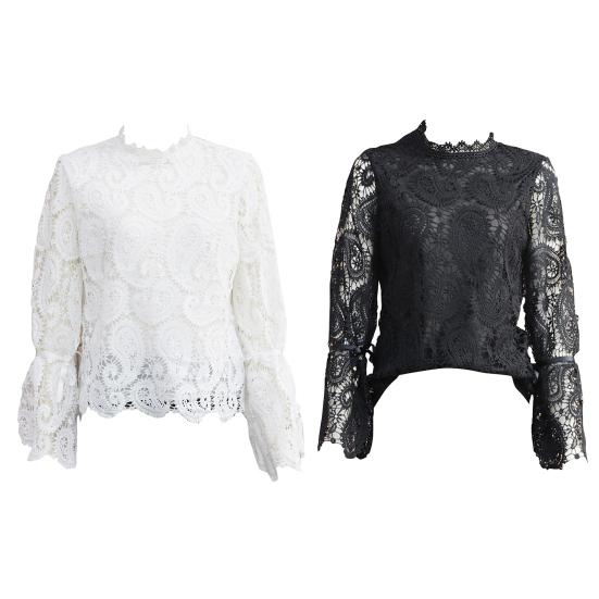 Topy volné sexy duté dámské krajkové halenky s dlouhým rukávem