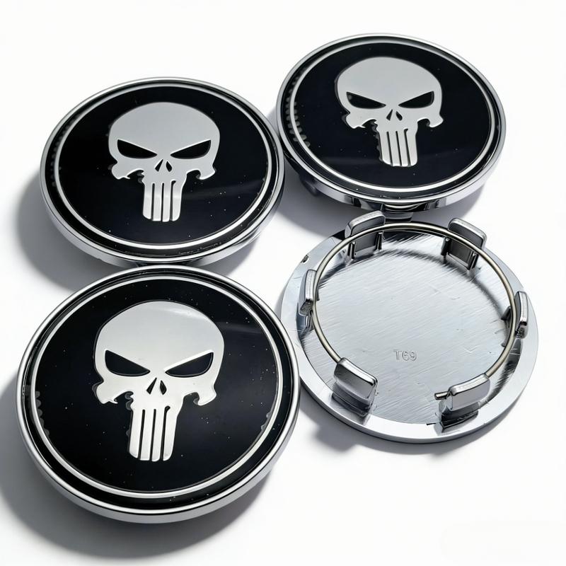 4pcs Skull Logo Emblem Badge Car Wheel Center Caps 69MM Clips 56MM Wheels Hub Dust Cap Rim Hubcaps Cover Replace Car Accessories