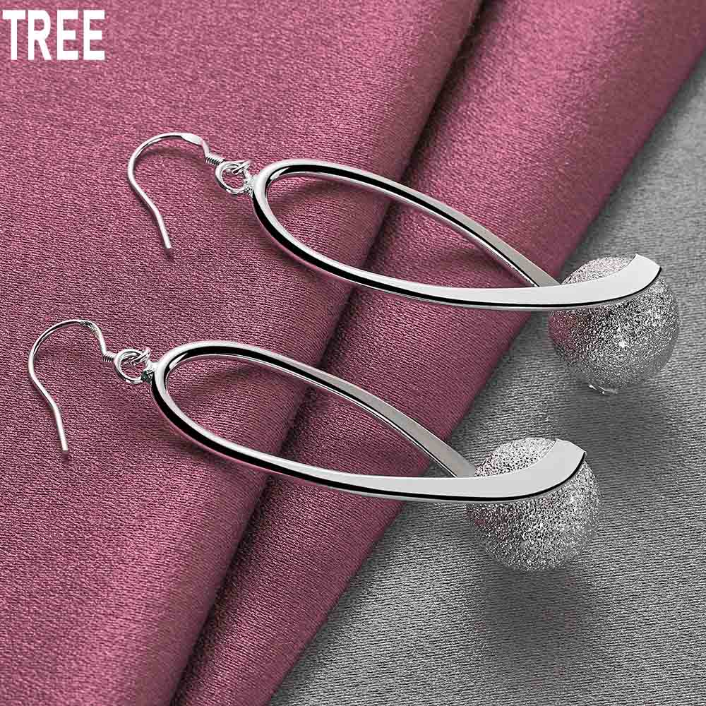 925 Sterling Silver Frosted Bead Round Ball Pendant Piercing Earrings Fashion Wedding Jewelry