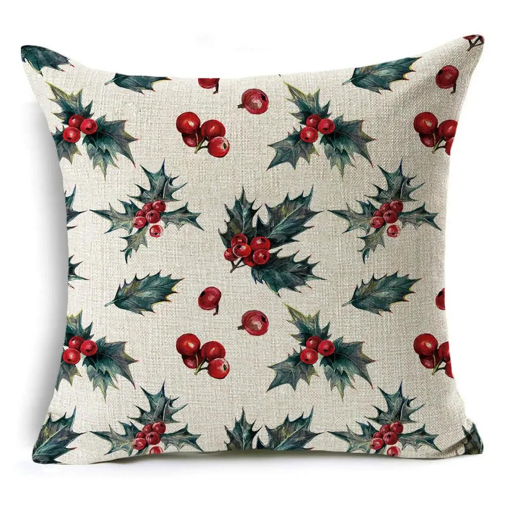 45*45Cm Merry Christmas Cushion Cover Birds Garland Pillowcase Single Sided Print Polyester Sofa Pillow Case For Home Xmas Decor