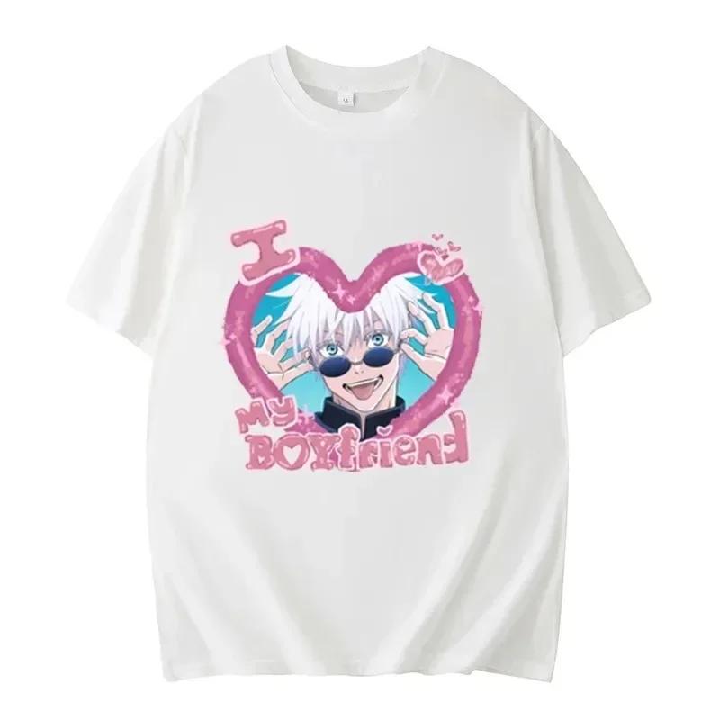 

Летняя мужская хлопковая футболка Я люблю своего парня Сатору Годжо Футболка Мультяшная графическая футболка Очень большая Уличный топ#Цвет XXXXXL чёрный