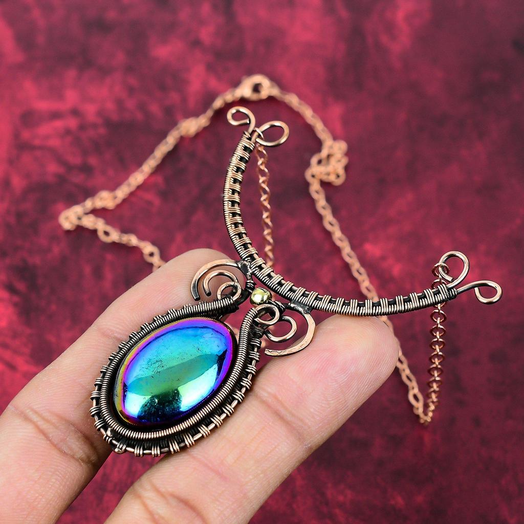 Mystic Fire Labradorite Necklace Copper Wire Wrapped Handmade Necklace Adjustable Chain Necklace Gemstone Copper Wire Jewelry Wedding Gifts