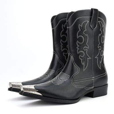 Fashion Men's Boots Vintage Embroidered Pointed Casual Cowboy Boots High Quality Metal Head Chelsea Boots Men Leather Shoes Botas Hombre