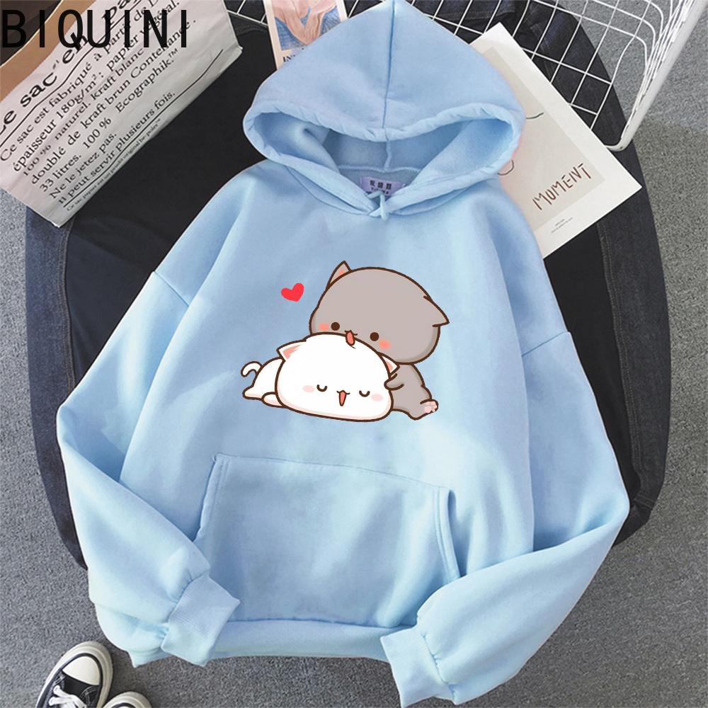 Pfirsich Katze Kawaii Nette Plus Größe Hoodies Warme Harajuku Übergroßen Sweatshirt Frauen Cartoon Winter Druck Pullover Lose Streetwear