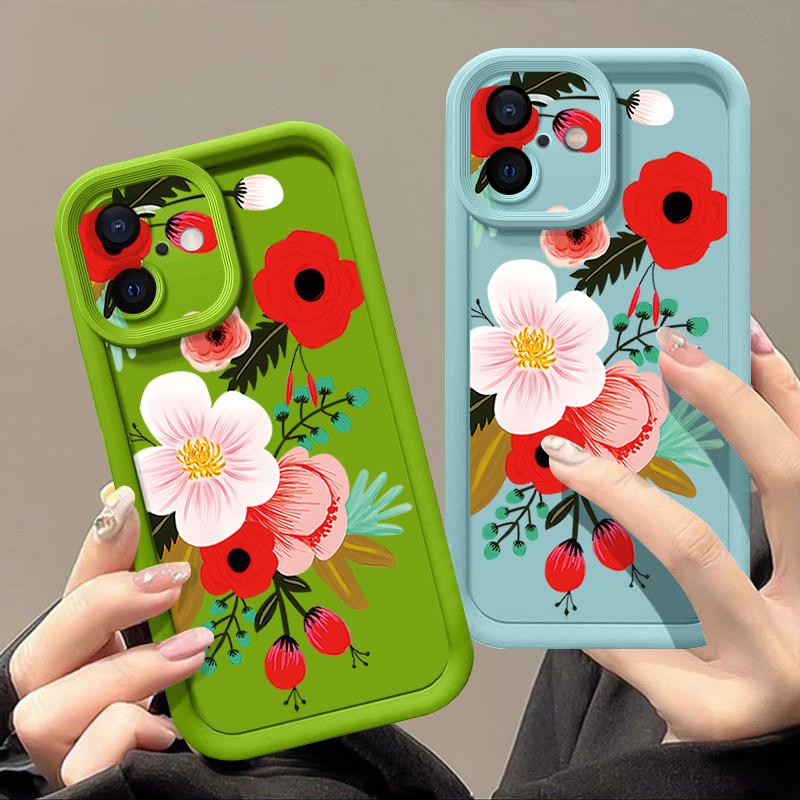 For iPhone 16 Case Cartoon Flower Pattern Shockproof TPU Silicone Soft Cover For iPhone 13 14 15 Pro Max 12 11 iPhone 16 Pro Max Funda