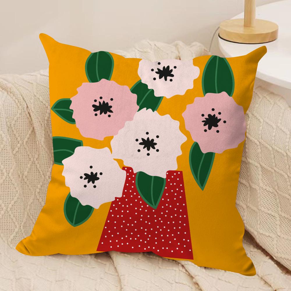 Plants and Flowers Cushion Cover Soft Plush Fabric Double-Sided Printed Sofa Cushion Cover for All Seasons Home Decor Gift