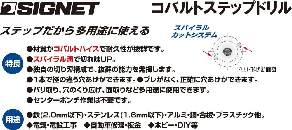 SIGNET Drive Impact Compatible Cobalt Step Drill for Stainless Steel and Drilling Capacity 46769 6.35 Iron, 4-22mm,