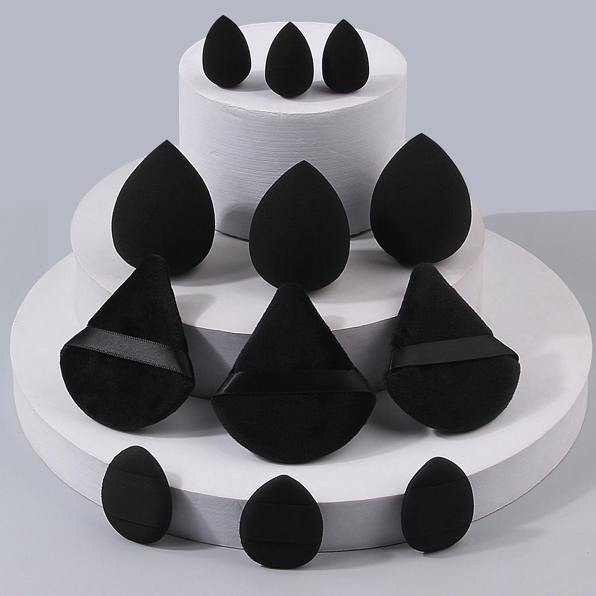 

12-piece beginner makeup tool set: 3 triangular loose powder puffs, 3 mini cushion puffs, 3 beauty blenders, 3 mini beauty blend чёрный