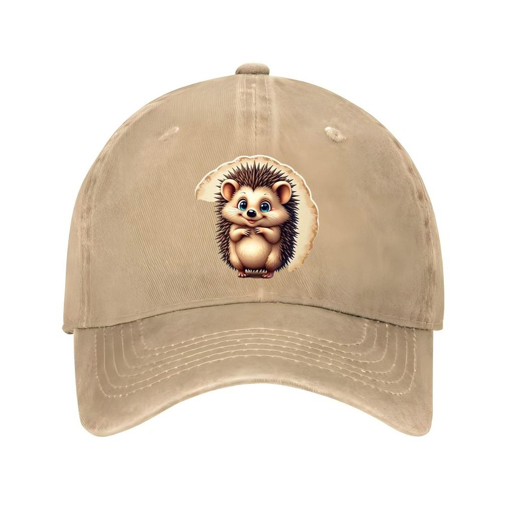 Cute Hedgehog Print Baseball Cap Cotton Adjustable Strap Casual Sports Hat for Adult Unisex