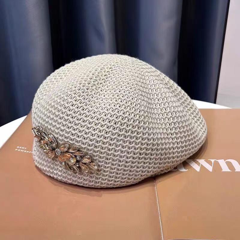 

Берет-уточка в стиле Хепберн: Ретро Шляпа Осень/Зима для Женщин Adjustable head circumference [54-58] грязно-белый