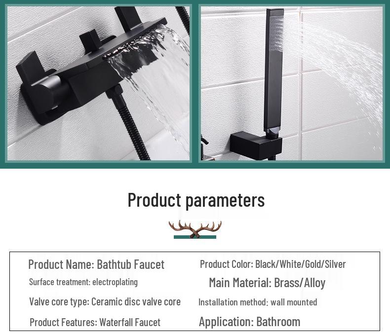 Waterfall Wall-Mounted Bathtub Faucet with Concealed Hot/Cold Shower Head Set