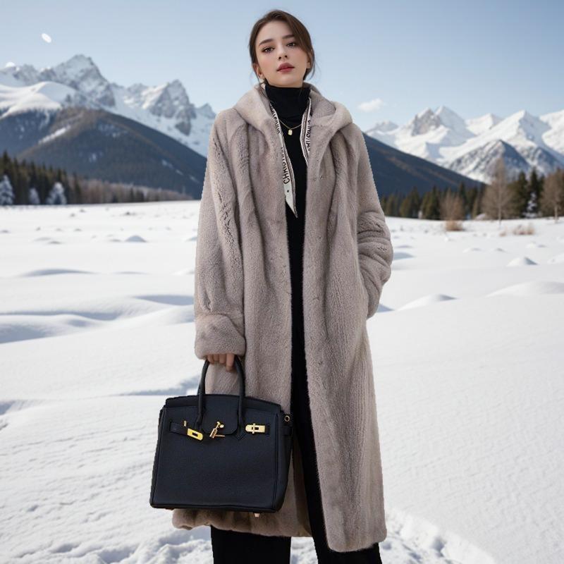 Herbst und Winter neuer Kapuzen-Umweltfreundlicher zotteliger Nerzimitat-Leopardenmuster-Verlängerter lockerer modischer Mantel