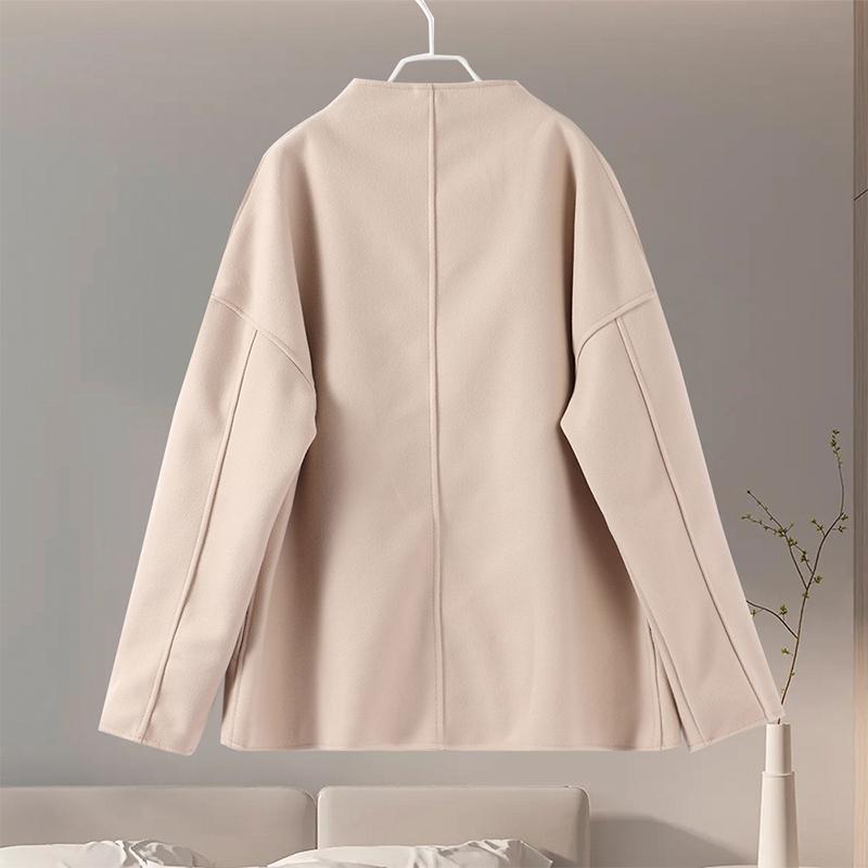 Single Breasted Women Jacket  Autumn Winter Pure Color Long Sleeve Loose Female Fashion Turn-down Collar Street Outwear