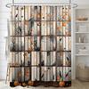 1pc Simulated Window Pumpkin Tree Halloween Bat Shower Curtain with Plastic Hooks, Decorated In Autumn and Winter Style