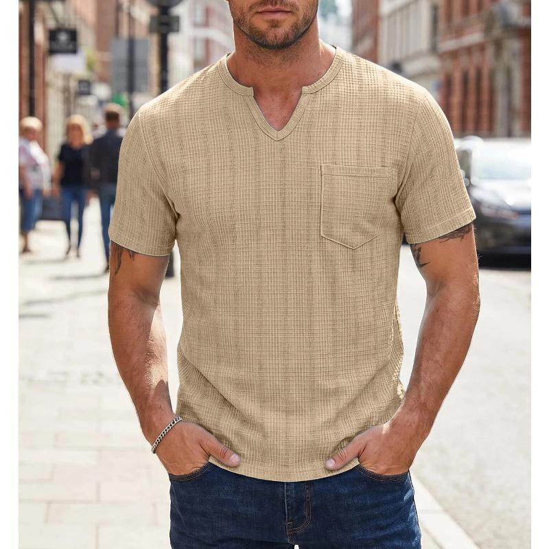 Mens Summer Casual Breathable Solid V Neck Short Sleeve Plus Size Loose T Shirt