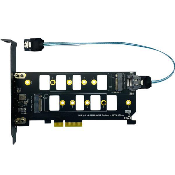 PCIE 4.0 To Dual M.2 NVMe SSD Adapter Card, Black