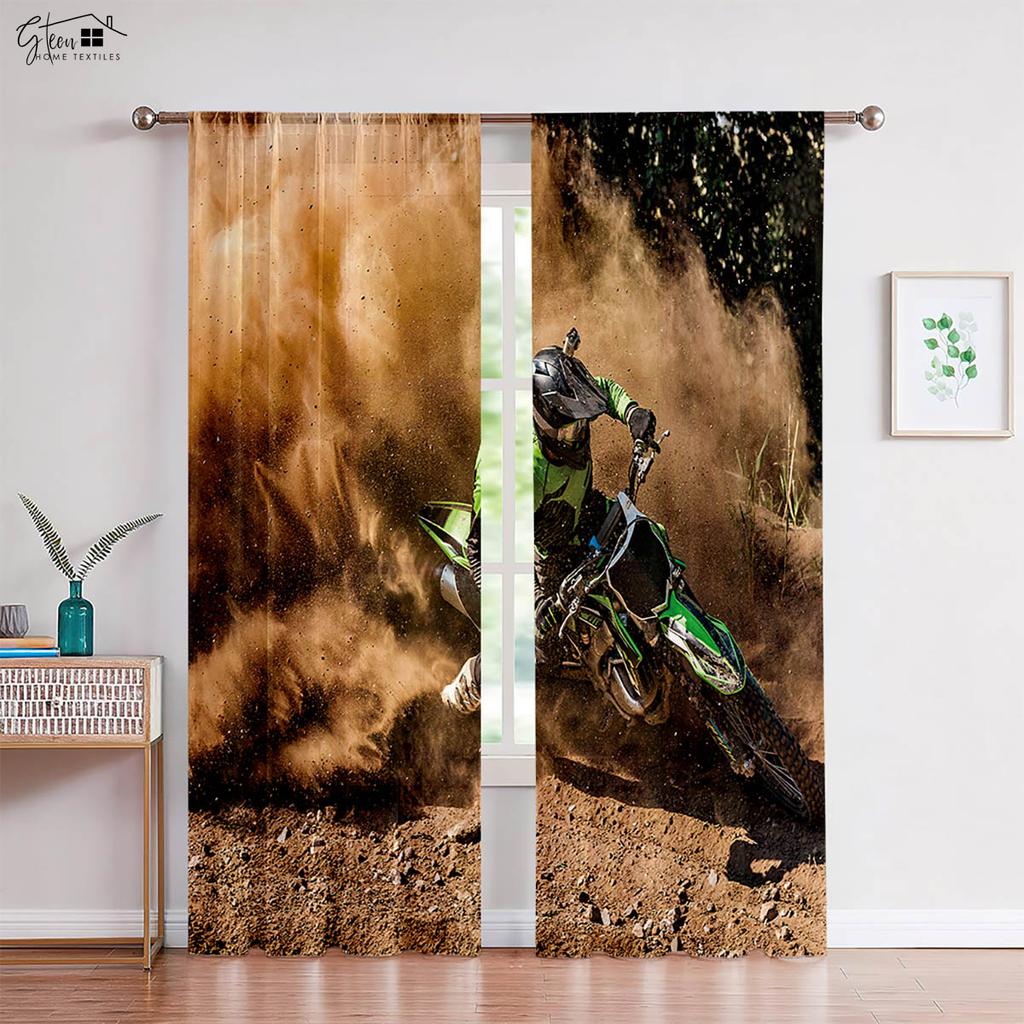 Retro Cool Motorcycle Curtains American Trend Industrial Style Off-Road Rock Motorcycle Sand Living Room Car Decoration Curtains