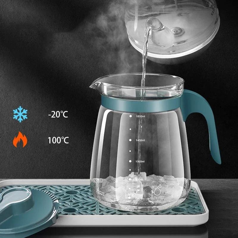 Glass Water Pitcher Ice Water Tea Pot with Lid Heat Resistant Juice Jug with Precise Scale Line Iced Coffee Milk Drinking Kettle