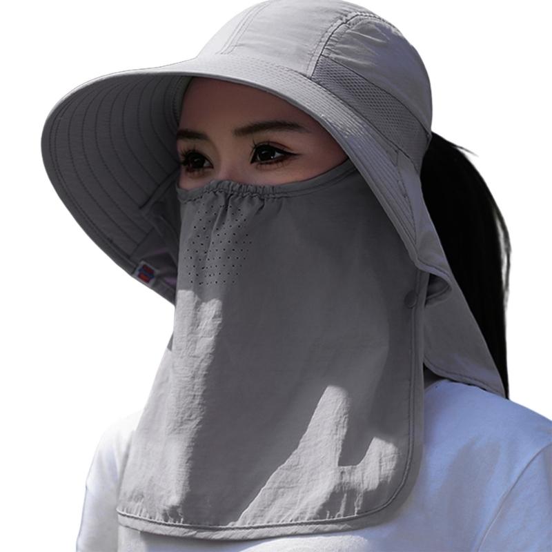 Chapeau Masque Facial Protection Solaire pour Femmes Chapeau de Soleil à Large Bord avec Cordon de Serrage Réglable Chapeau Respirant pour Activité en Plein Air
