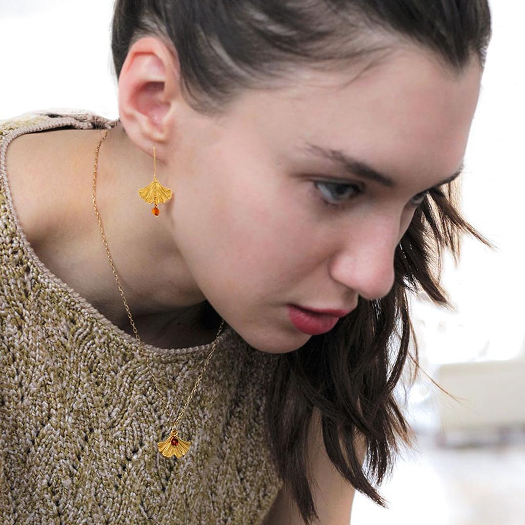 Les Trésors De Lily [Q7137] - Řemeslný stříbrný přívěsek 'Ginkgo Biloba' zlatá jantarová - 18x15 mm