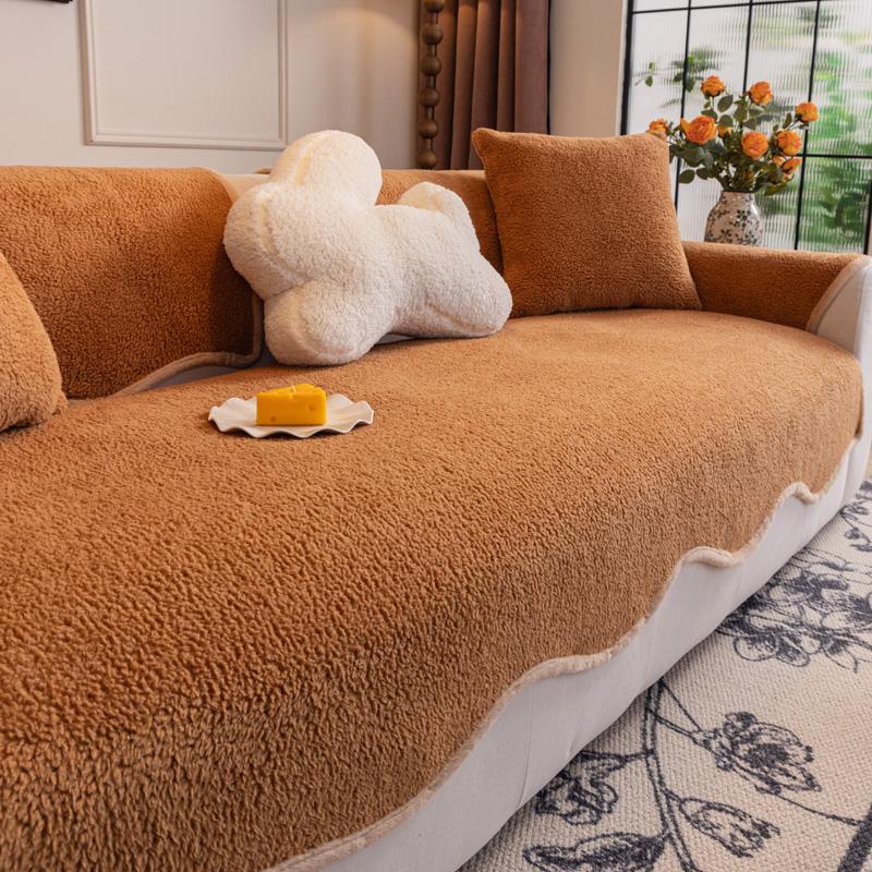 

Modern Lamb Plush Light Luxury Sofa Cushion Velvet Living Room Warm Seat Mat Anti Slip Couch L Shape Sofa Back Covers 70x70cm кавовий