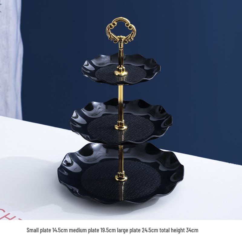 Luxusní vícepatrový stojan na ovoce a občerstvení: Třípatrový držák na dezerty a cukroví do obývacího pokoje