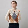 Kemengboka 2025 A/W Women's 100% Cashmere Crewneck Argyle Sweater