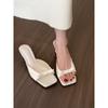 Thick heel high heels French small cool slippers fairy shoes outer wear 2025 summer temperament satin bow sandals