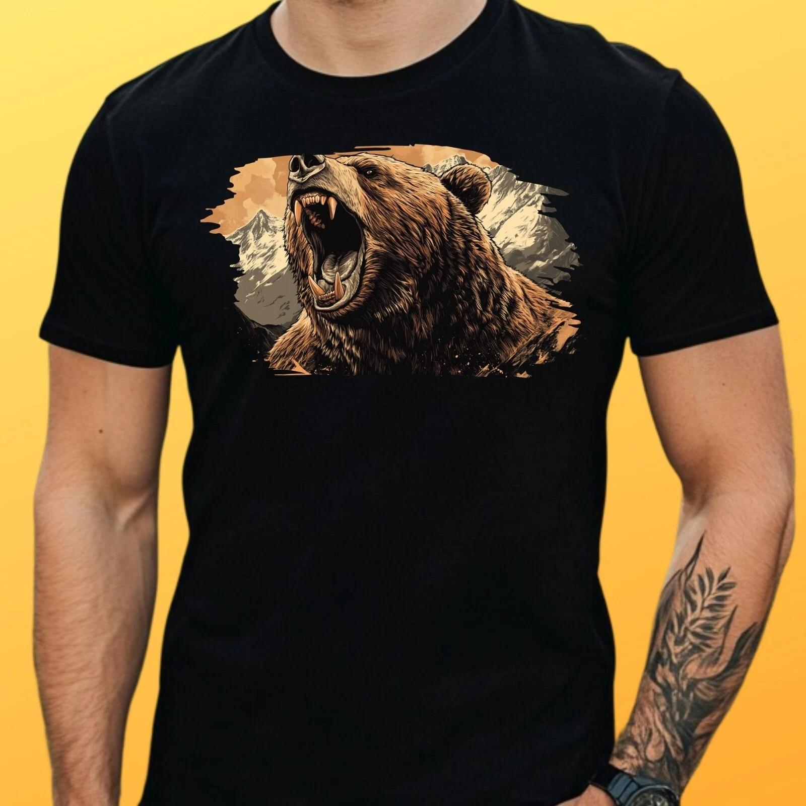 T-Shirt Herren Brüllender Bär Motiv Baumwolle Größe S bis 5XL S