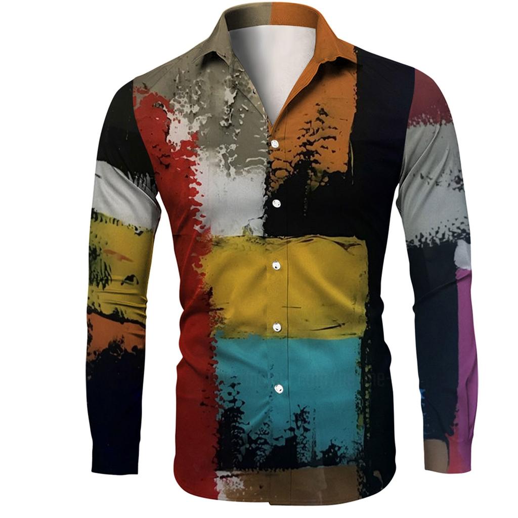 Men's Printed Long Sleeve Shirts Casual Loose Printed Long Sleeve Shirts