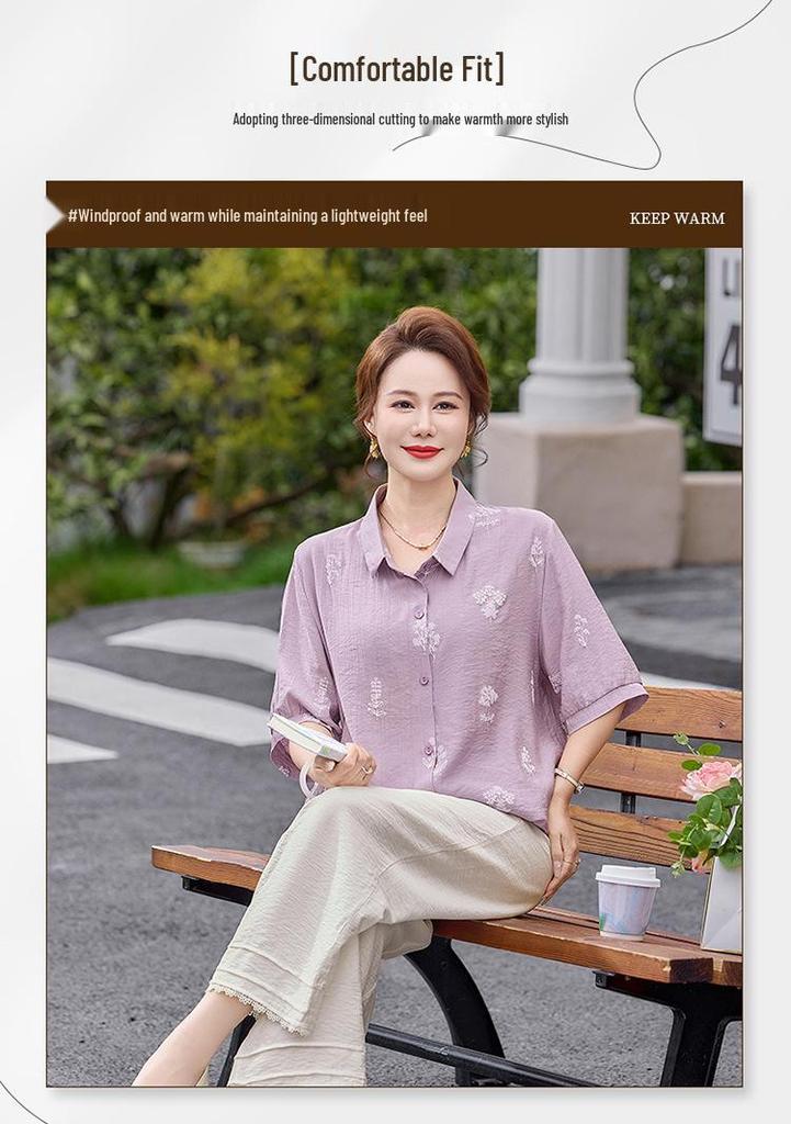 Women's 100% Linen Embroidered Blouse, Stylish & Elegant, Three-Quarter Sleeves, Loose Fit, Slimming, Summer Lightweight.