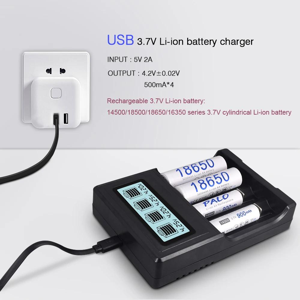 PALO 18500 Li-ion Bechargeable Battery + Battery Charger for Rechargeable Li-ion Battery 18650 14500 18500 16350 16340 26650