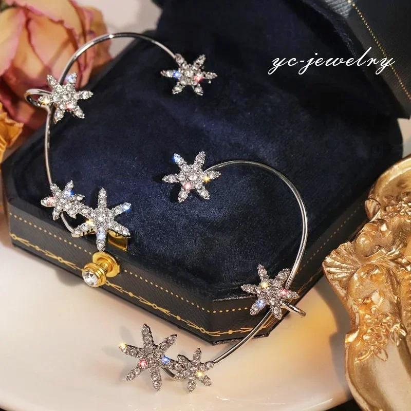 Women Fashion Versatile Snowflake Zirconia Ear Hanger No Earhole Ear Clip Adjustable Surrounding Earstuds Advanced Sense Decor