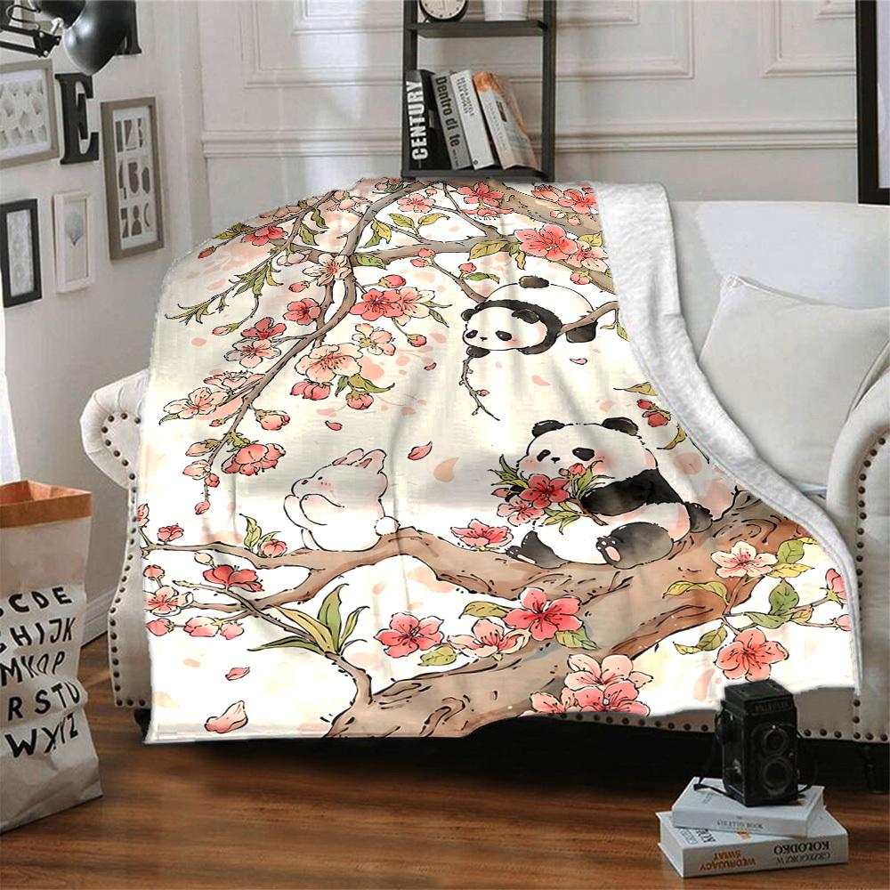 1pc Panda Blossom Lightweight Flannel Blanket, Comfortable and Warm Blanket, for Office and Camping Sofa Bed204