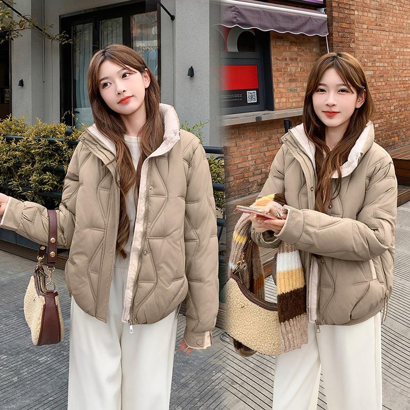 Fashion women's new short down cotton-padded coat, light and thin winter small cotton-padded jacket, stand-up collar, thin and thickened coat