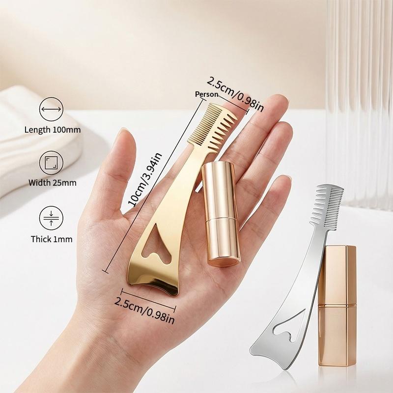1pcs 3-In-1 Stainless Steel Eyeliner Aid Tool With Eyelash Brush Eye Makeup Stencil For Women Design Delicate Finish Long Wear
