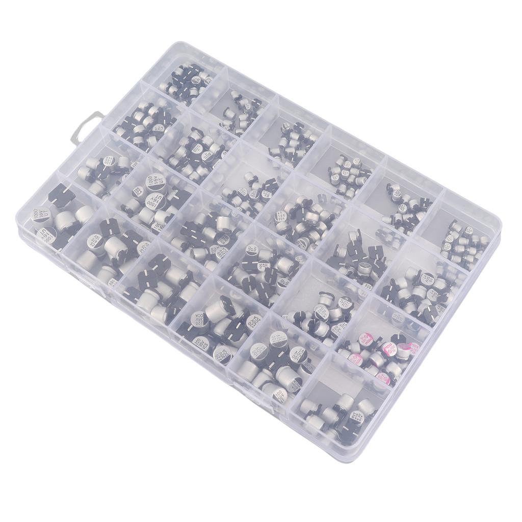 400pcs 24value Electrolytic Capacitor Assortment Kit 1uF 1000uF 6.3V 50V Aluminum Assorted Capacitors with Storage Box