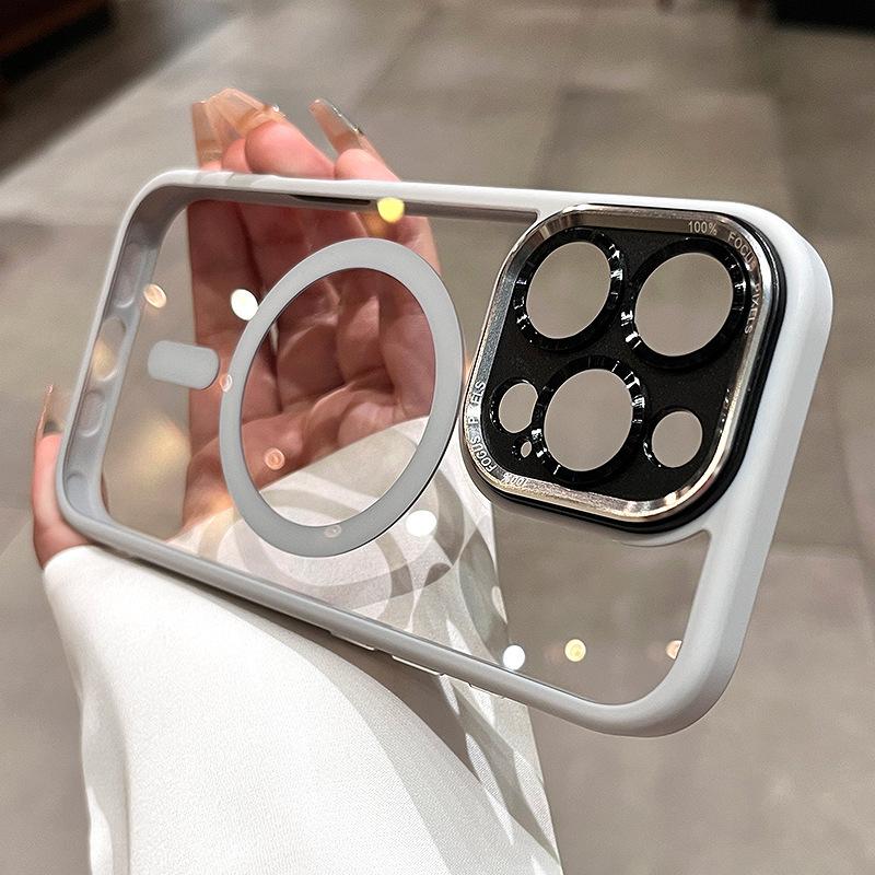 Applicable To IPhone 16 Skin sensitive Magnetic Charging Mobile Phone Case Apple 14promax Metal Lens Ring Protective Case 15